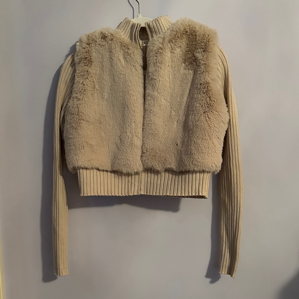 Faux Fur Cropped Sweater Jacket